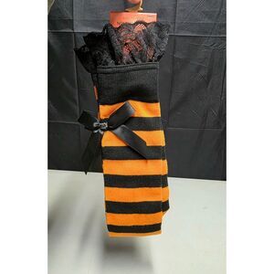 Halloween Over The Knee Socks Orange Black Striped Lace Top Costume Size 4-10